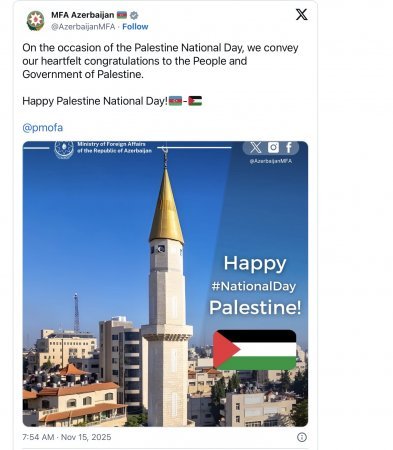 Azərbaycan XİN Fələstini Milli Gün münasibətilə təbrik etdi Azərbaycan XİN Fələstini Milli Gün münasibətilə təbrik etdi
