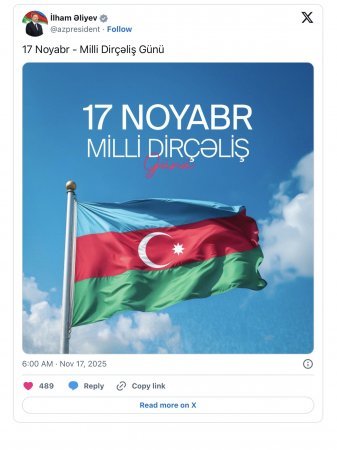 Prezident Milli Dirçəliş Günü ilə bağlı paylaşım edib Prezident Milli Dirçəliş Günü ilə bağlı paylaşım edib