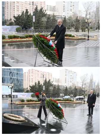 Prezident və xanımı “Ana harayı” abidəsini ziyarət ediblər