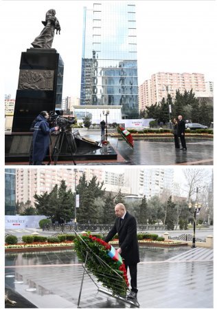 Prezident və xanımı “Ana harayı” abidəsini ziyarət ediblər