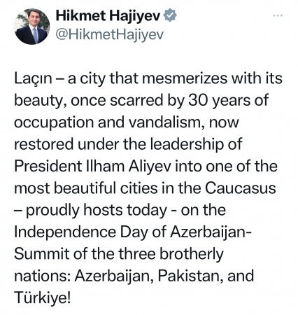 Hikmət Haciyev Laçəndan paylaşəm edib