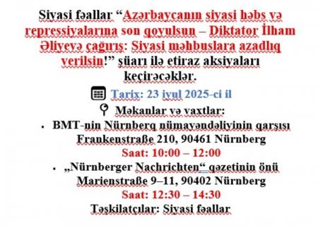 Almaniyada DAS təşkilatı və azərbaycanlı siyasi fəallar etiraz aksiyası keçirəcək