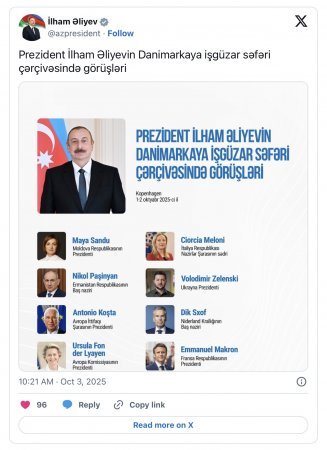 Prezident İlham Əliyev paylaşım edib