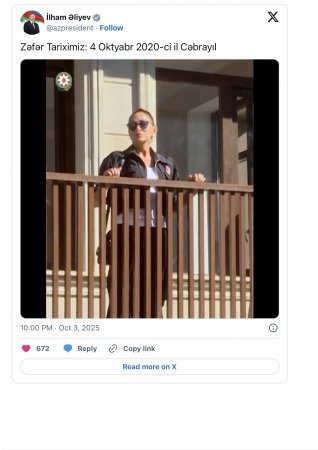 Prezidentdən Cəbrayılın işğaldan azad edilməsi ilə bağlı paylaşım edib