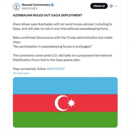 “Mossad” Azərbaycanla bağlı paylaşım edib